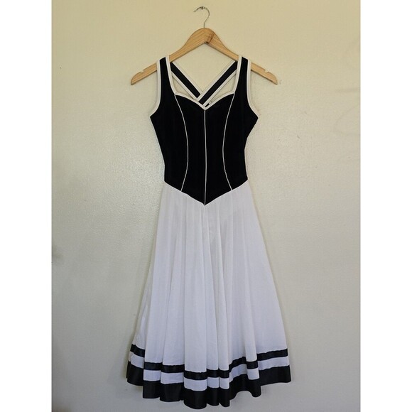 Curtain Call Dance Costume Dress Womens Size ASM Small Black Velvet With White - Picture 1 of 11